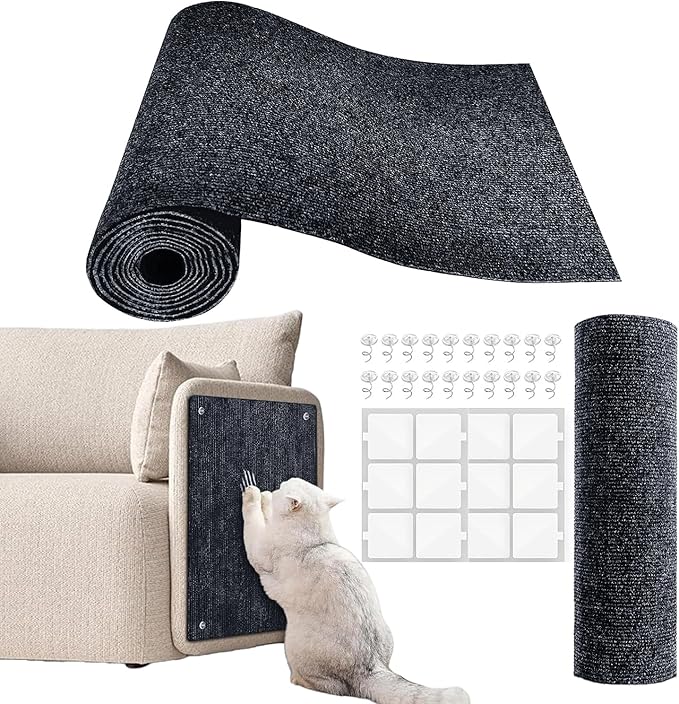 Cat Scratch Couch Furniture Protector, Adhesive Cat Scratch Pad Deterrent for Furniture, DIY Climbing Scratcher for Indoor Cats (Dark Grey, 78.7x15.8 in)