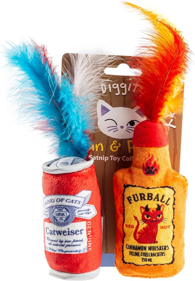Catweiser + Furball Catnip Toys, Soft Plush Cat Toys Catnip Filled with Interactive Crackle Sound & Feathers, Safe & Durable Toy for Cats & Kitten, 2 Pcs