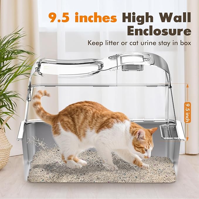 Rywell Stainless Steel Litter Box, 180° Flip-Cover Cat Litter Box, XL Extra Large Metal Litterbox for Big Cats, Includes Litter Scoop & Litter Mat, Anti-Leakage, Non-Stick, Easy Cleaning