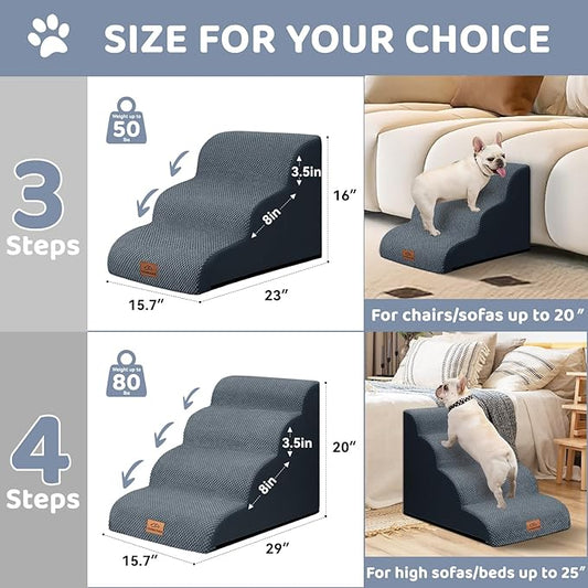 Dog Ramp and Stair for Bed 16" H-20 H,3-Step Cat Stair for Sofa and Chair,4-Step Dog Ramp for High Bed and Window,Durable Nonslip Fabric Cover for Indoor (Dark Grey-16 H, Pet Friendly, 3)