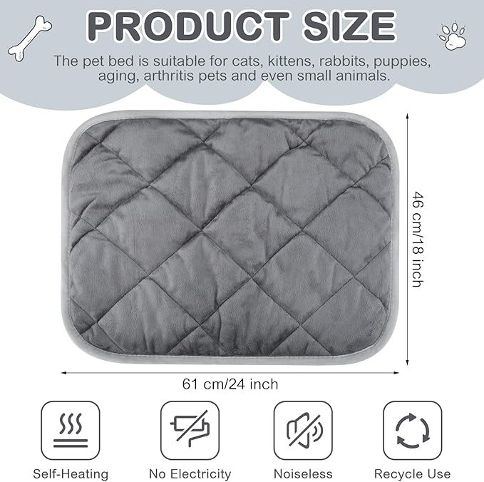4 Pack Self Heating Cat Pad Self Warming Dog Mat Reflects Body Heat Extra Warm Thermal Pet Pad Washable Dog Cat Bed Crate Bed Mat Blanket(Gray,18 x 24 Inch)