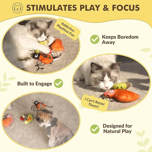 3-Pack Catnip Toys for Cats – Plush Cat Toys with Organic Catnip, Interactive Cat Toys for Indoor Cats, Snail, Rooster & Ladybug Shapes