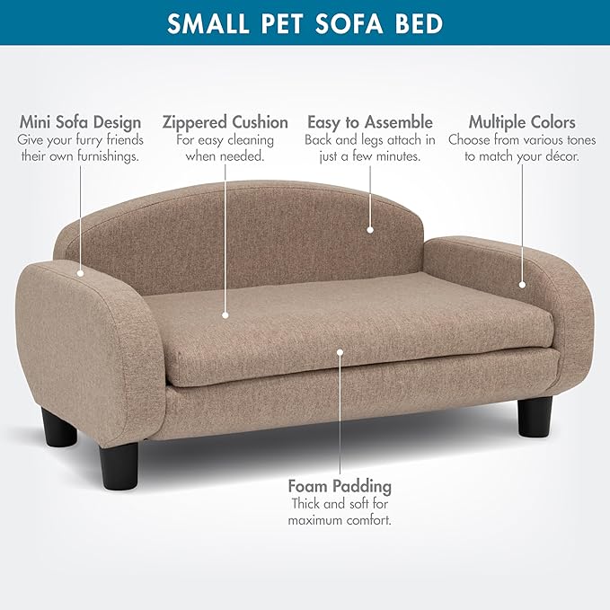 Paws & Purrs Cat Sofa Bed, Pet Couch for Indoor Cats Elevated Cat Beds with Removable Washable Mattress Cover for Kitten, Puppy or Small Animal- 31.5" Wide, Sand