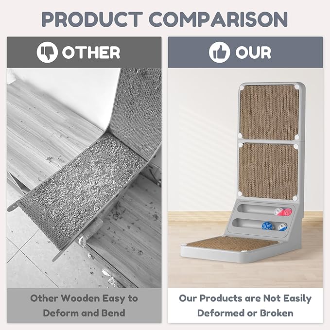 Cat Scratching Board Kitten Scratching Ball Wall Scratchers for Indoor Cats L Shaped Cat Scratcher Cats with Scratcher Pads Grey