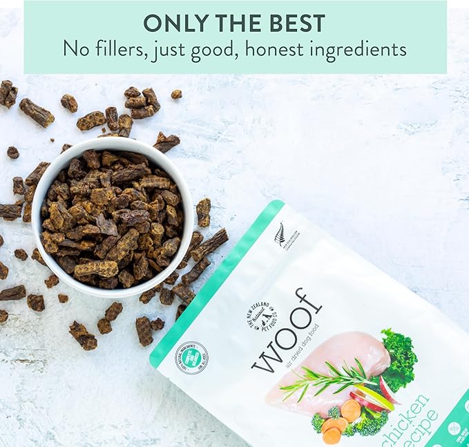 WOOF Air Dried Dog Bites - Chicken Recipe Dog Food High Protein Toppers for Dry Dog Food, Healthy Dog Food,26.5oz