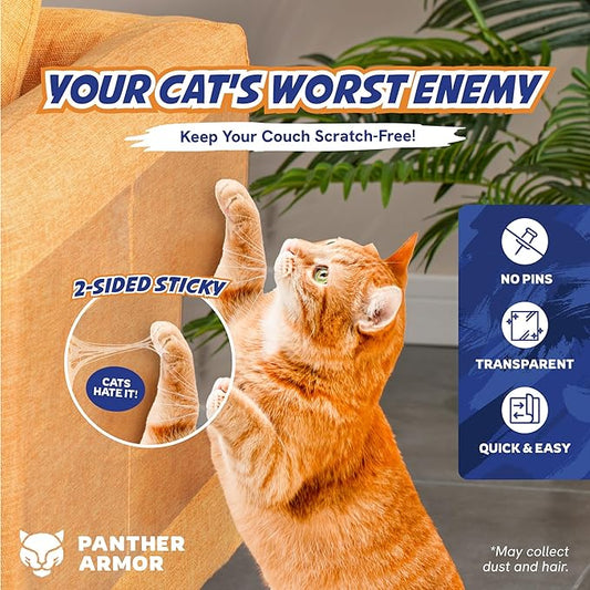 Panther Armor 20-Pack Anti Scratch Furniture Protectors - Deterrent & Cat Training Tape - Double Sided Sticky Tapes - Claw Proof Couch Protectors