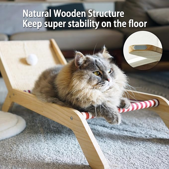 PETKARAY Cat Hammock with Coconut Palm Tree Scratching Post, Cozy Beach Chair Elevated Cat Beds, Original Lounger for Indoor Cats