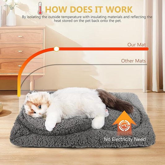 Self Warming Cat Bed Mat with U-Shaped Pillow -22"x18" Soft Thickened Thermal Cat Bed, Machine Washable Heat Retention Pad for Indoor Cats