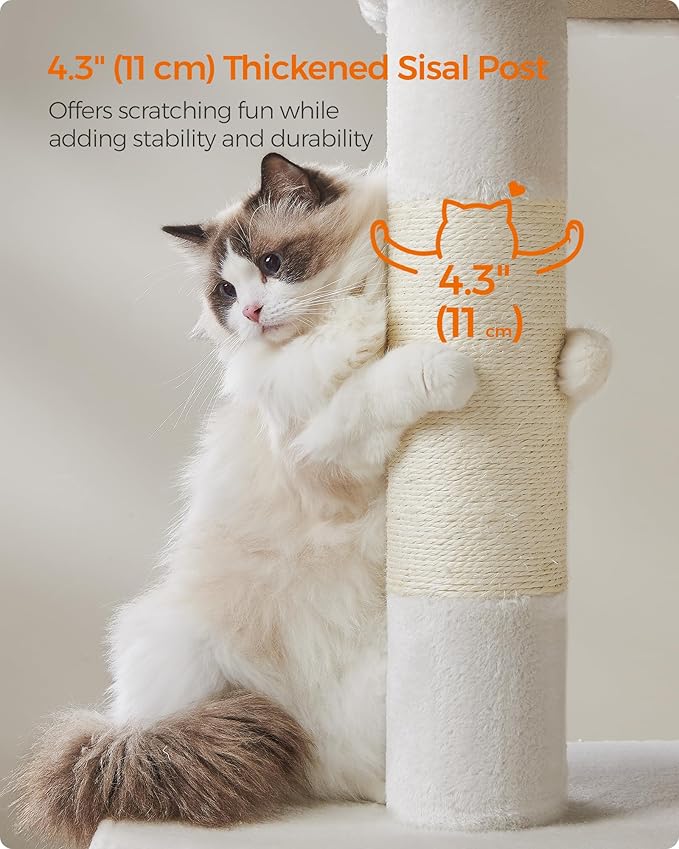 Feandrea Cat Tree, 39.8-Inch Cat Tower, XL, Cat Condo for Extra Large Cats up to 44 lb, Large Cat Perch, 2 Cat Caves, Scratching Post, Cream White UPCT614T01