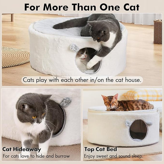 Cat Bed for Indoor Cats, Fluffy Cat Cave Large Enclosed Cat House Pet Bed Hammock with Removable Washable Cover for Sleeping Cat, Kittens, Small Dog, Oval Cat Hideaway