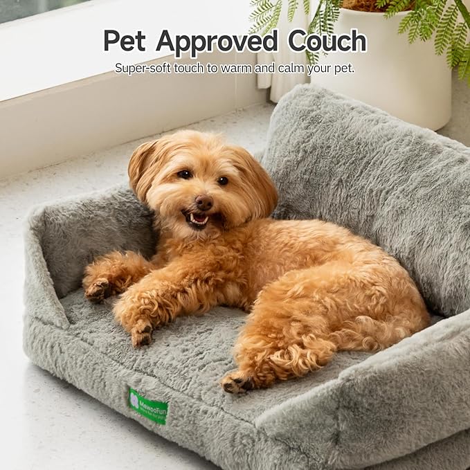MEWOOFUN Dog Couch Bed, Removable Washable for Indoor Cats and Small Dogs, Supportive Pet Bed with Non-Slip Bottom (Grey, 26x18x11.5)