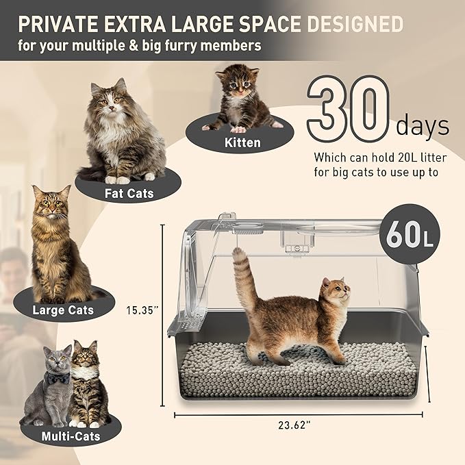 Citylife Stainless Steel Litter Box with Lid XL Large Enclosed Metal Box Anti-Leakagecat Litter Box Stainless Steel Includes Scoop, Odor Control Easy Cleaning, Black