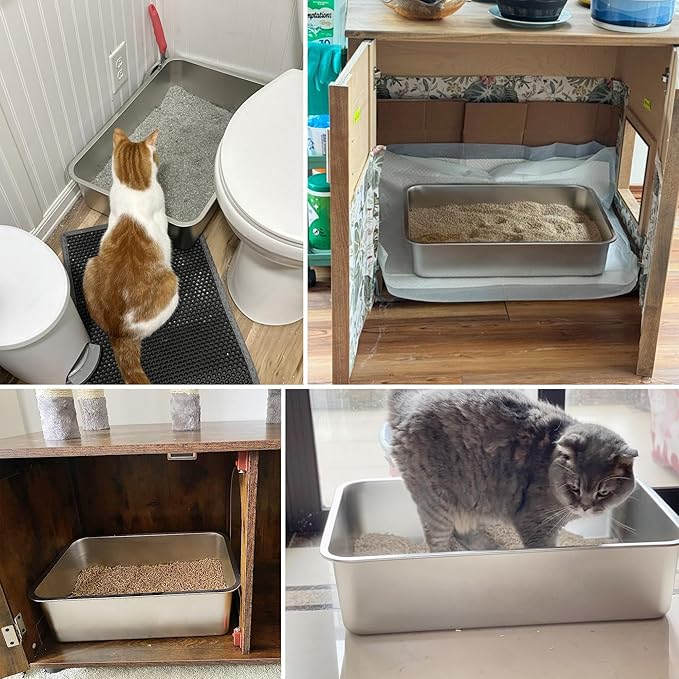 Stainless Steel Litter Box, 23.6“x15.7"x6" Deep Stainless Steel Cat Litter Box Extra Large, XL Metal Litterbox for Big Cats with High Sides, Non Stick Surface, Easy to Clean
