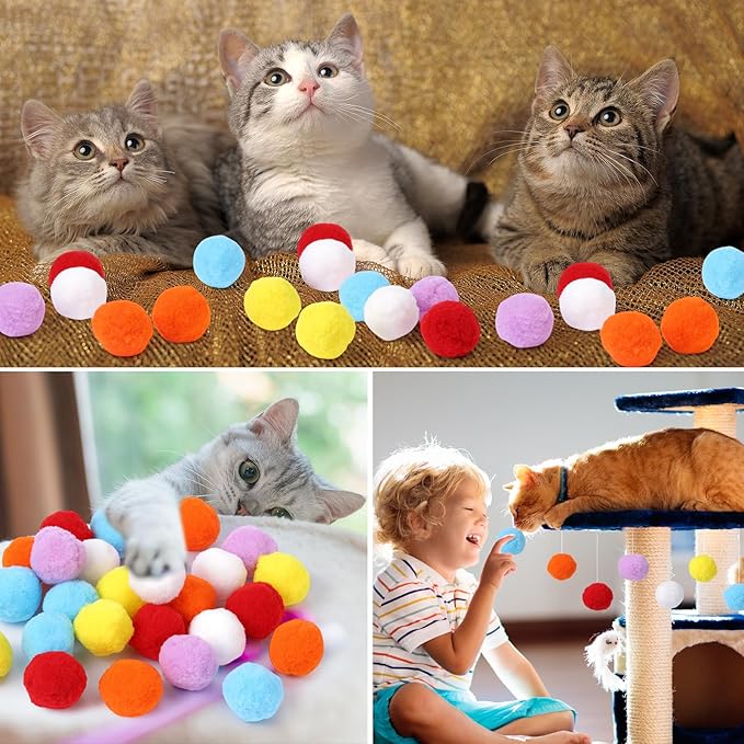 500 Pcs 1.8"/4cm Cat Toy Balls Bulk Colorful Kitten Puff Balls Pompon Toys Indoor Cats Interactive Pet Playing Exercising Assorted 6 Colors
