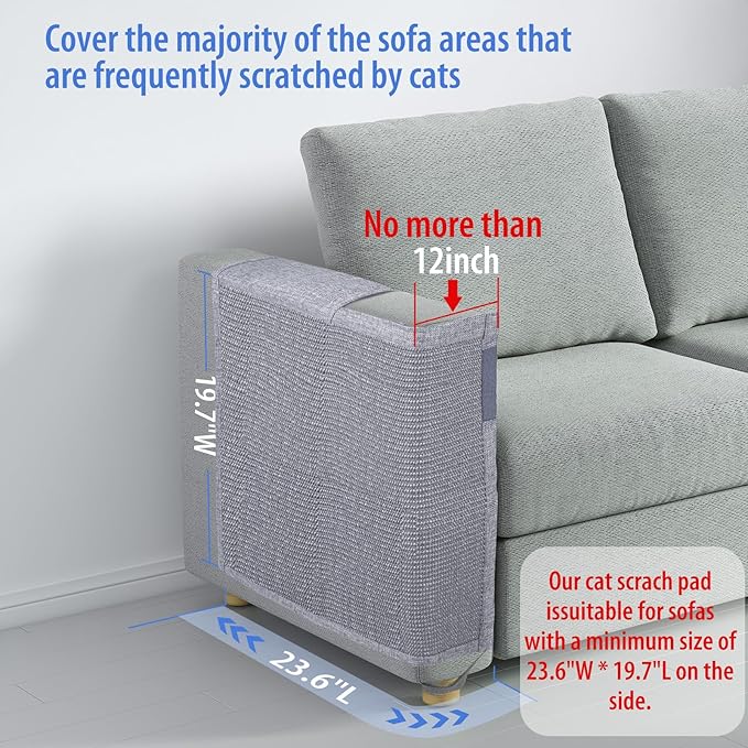 Cat Scratch Couch Protector with Natural Sisal for Protecting Couch Sofa Chair Furniture19.7’’H*23.6’’W(Smoke Gray, Right Hand)