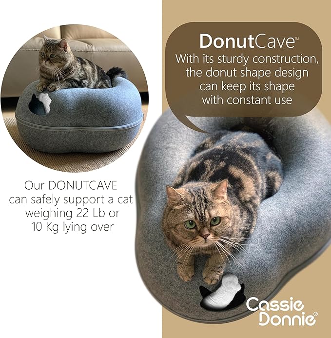 Premium Cat Bed caveTunnel Hiding Places for Indoor Cats(Large) Houses & Condos. Washable100% Nontoxic Eco-Friendly. Spaciousfor 2 Cats