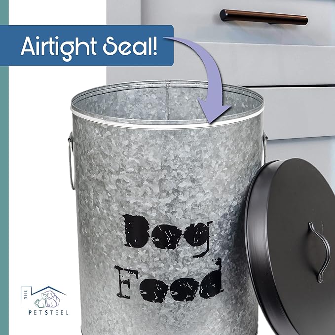 Small Dog 20lb Pet Food Storage Canister Dog Bin with Scoop – Durable & Airtight for Freshnesss, Minimalist Design & Recyclable, Small Metal Container for Kitchen Countertop