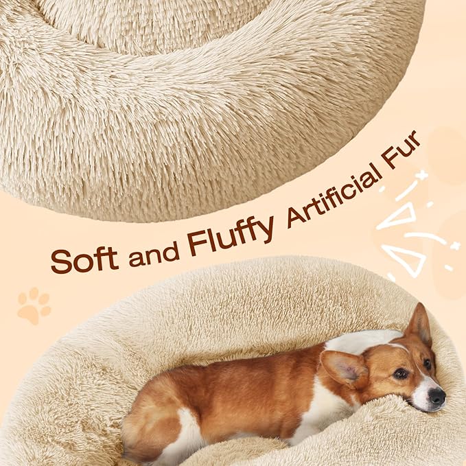 JOLLYVOGUE Dog Bed, Calming Anti-Anxiety Large Dog Bed, Fluffy Donut Cushion for Medium and Large Pets (27"/30"/36")