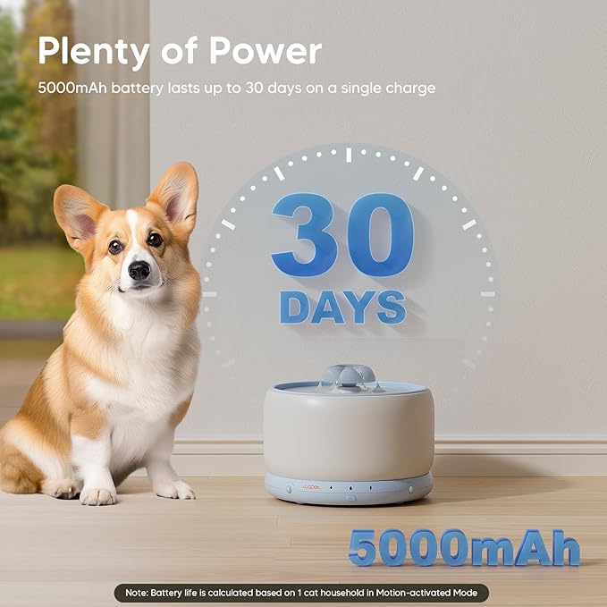 WOPET Wireless Cat Water Fountain, 3L/101oz W03 Stylish Ceramic Pet Water Fountain, 5000 mAh Battery Operated Cat Water Dispenser for Cats & Dogs, Ultra-Quiet, Easy to Clean and Assemble White Blue