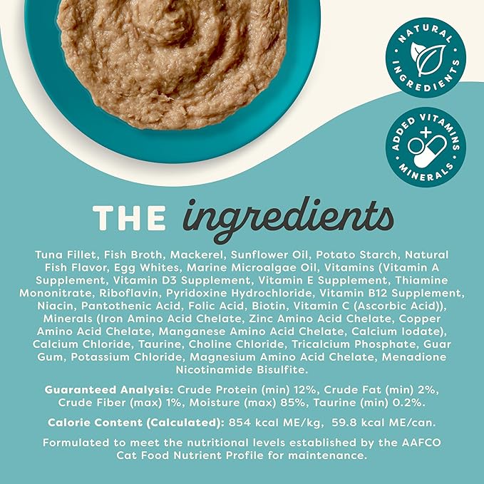 Applaws Vitality Wet Cat Food Paté, Natural Canned Cat Food, Wet Food for Cats with Added Vitamins and Minerals, Grain Free, Carrageenan Free, Tuna Fillet and Mackerel Recipe (24 Count, 2.47 oz Cans)