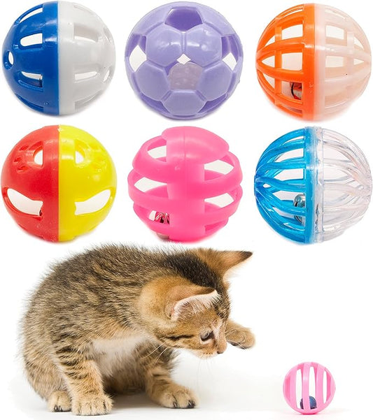 Fashion's Talk 12PCS Value Pack Plastic Ball Cat Toys Lattice Balls with Bell Jingle Kitten Toy,Gift Box 1.5" 6 Styles