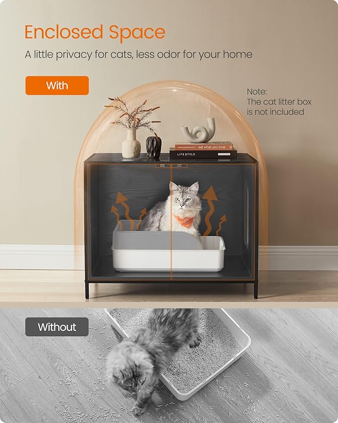 Feandrea Litter Box Enclosure, Modern Cat Litter Box Furniture Hidden, with Handles, Magnetic Locks, Cat House, Side End Table, 28.5 x 19.5 x 23 Inches, Ebony Black UPCL011B02