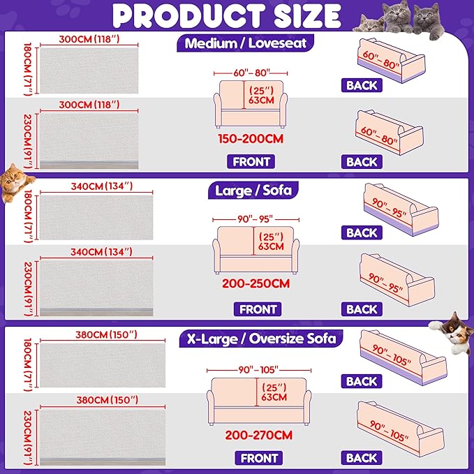 Cat Scratch Furniture Protector - Anti-Slip, Waterproof Sofa Cover to Keep Cats Off, Pet-Friendly Couch Protectors for 3 Cushion Couch, Beige Anti-Scratch Couch Cover for Pets and Kids 134"X91"Beige