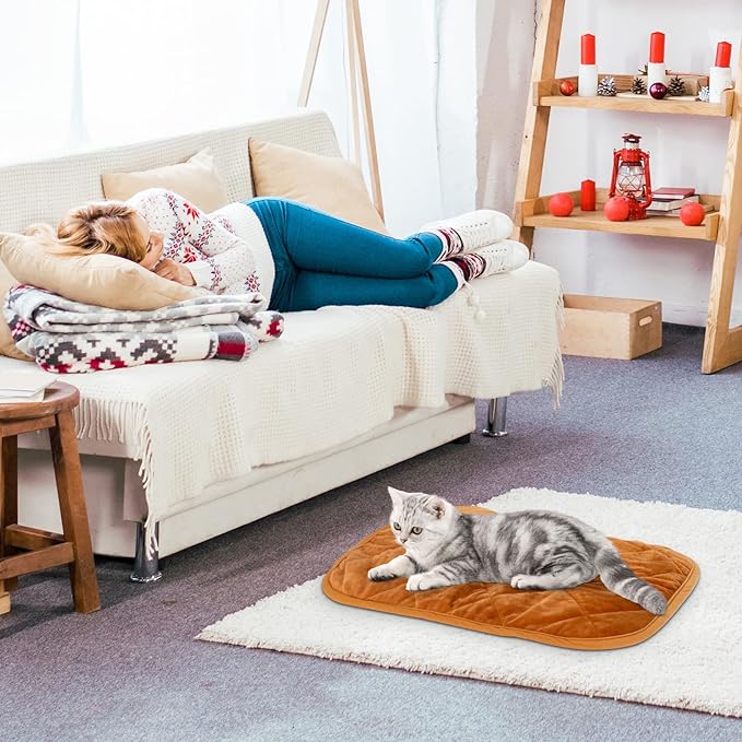 NAMOTEK Self-Warming Cat Bed Indoor/Outdoor Super Soft Self Heating Pet Mat Washable Thermal Pad for Cat & Dog 21x16 inch