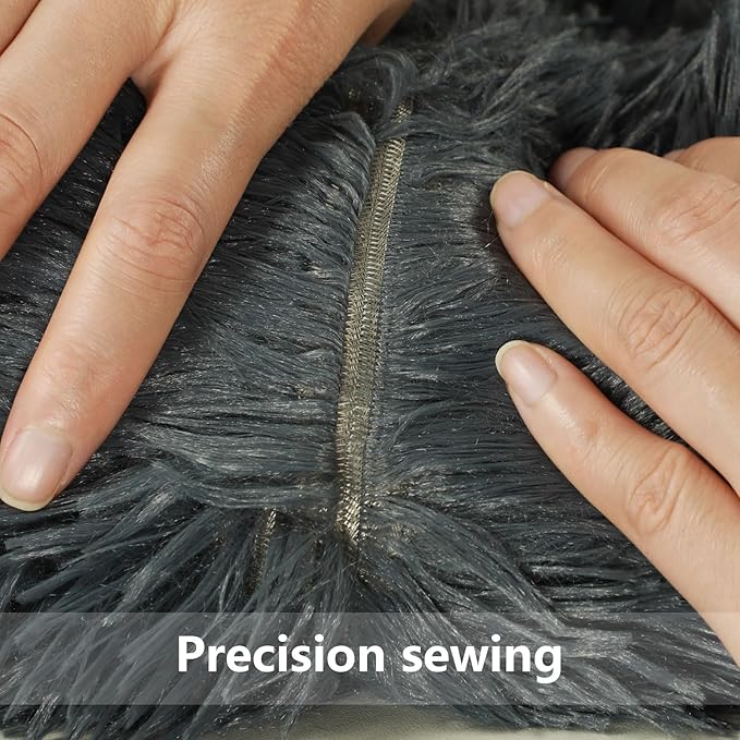 Dog Bed, Fluffy Round Pet Bed Non-Slip, Calming Soft Plush Donut Cuddler for Indoor Small Dogs Kittens, 15 inches Cat Bed Machine Washable, Dark Gray