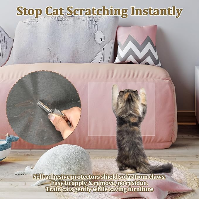 Cat Scratch Furniture Protector, Easy to Remove Couch Scratch Guard,Couch Protector from Cat Claws,Furniture Protection Pads and Cats Training Tape(10-Pack)