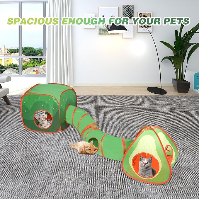 Rypet Cat Tunnels for Indoor Cats with Cube Tent, Interactive Collapsible Cat Tube and Foldable Cubes Playground for Hiding Hunting and Resting, Pet Tube with Bell for Kitten, Rabbit, Puppy, Ferret