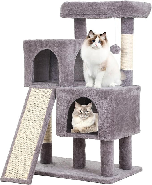 FDW Cat Tree for Indoor Cats 36 Inches Cat Tower Multi-Level Indoor Cat Play Condo House with Scratching Posts, Spacious Perch, Sisal Posts and Dangling Toys (Ashy)