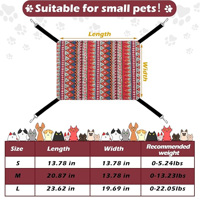 2 Pieces Reversible Cat Hanging Hammock Soft Breathable Pet Cage Hammock with Adjustable Straps and Metal Hooks Double Sided Hanging Bed for Small Dogs Rabbits(Ethnic Pattern,L)