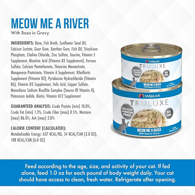 Weruva Truluxe Cat Food, Meow Me A River with Basa in Gravy, 3Oz Can (Pack of 24)