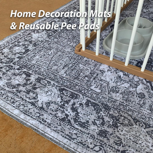 nunubaby Washable Pee Pads for Dogs, Stylish, Non-Slip and Leak-Proof Pee Pads. Reusable Potty Pads for Dogs for Crates and Floors.(Gray/Geo, 36" x72")