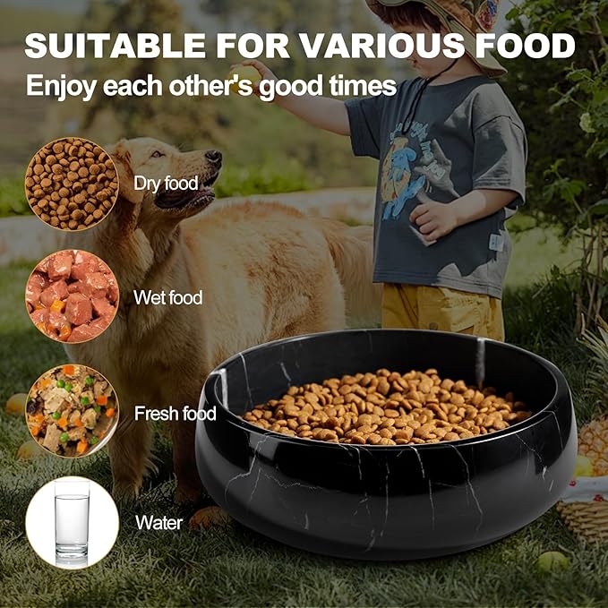 Natural Marble Dog Bowl, 5lbs Non Slip Dog Food Bowl, Non Spill Weighted Water Bowls for Large Dogs, Durable Big Dogs Dish, Puppy Pet Bowls, Easy to Clean, Holds 6.5 Cups(Spain Black)
