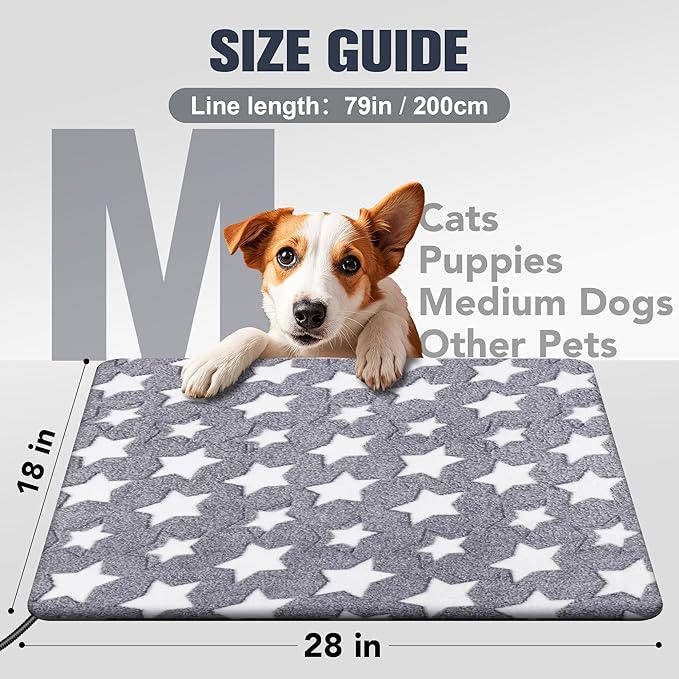 Cat Heating Pad, Waterproof Pet Heating Pad for Cats Dog Indoor, 11 Adjustable Temperature Cat Warming Bed Mat with Timer, Indoor Heated Bed with Chew Resistant Cord (M: 28'' L X 18'' W)