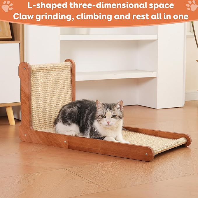 Cat Scratching Post for Indoor Cats, Solid Wood Frame Natural Sisal L Shape Cat Scratch Pad, Vertical Cat Scratcher,Cat Scratching Board Cat Scratch Post,Perfect Cat Furniture