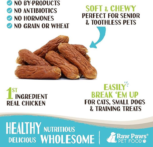 Raw Paws Grain-Free Soft Sausage Treats for Dogs & Cats - Chicken Recipe, 6-oz - USA Chicken Sausage Dog Treats - Soft Treats for Dogs & Cats - Dog Sausage Treats