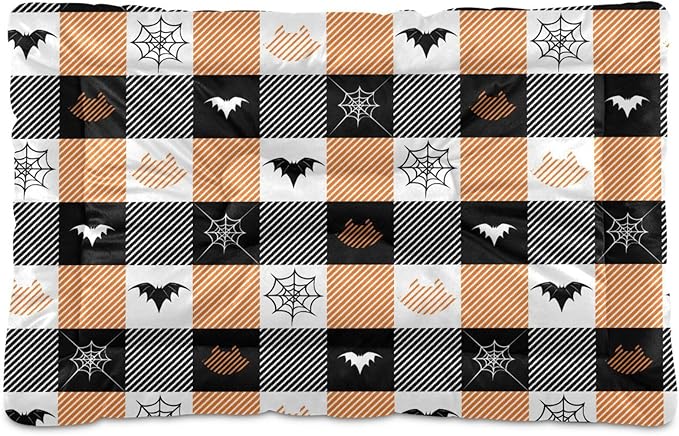 Halloween Bats Cat Plaid Stripe Pet Bed Cute Dog Bed Mat Absorbing Non Slip Pad Pet Sleeping Mat for Small, Medium, and Large Dogs Puppy Cat 24 in x 18 in