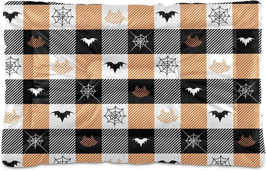 Halloween Bats Cat Plaid Stripe Pet Bed Cute Dog Bed Mat Absorbing Non Slip Pad Pet Sleeping Mat for Small, Medium, and Large Dogs Puppy Cat 24 in x 18 in