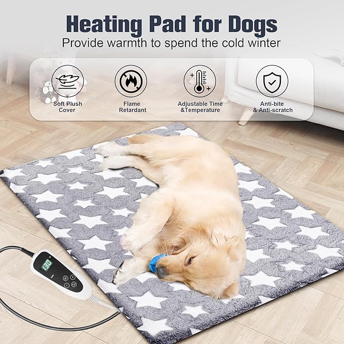 Cat Heating Pad, Waterproof Pet Heating Pad for Cats Dog Indoor, 11 Adjustable Temperature Cat Warming Bed Mat with Timer, Indoor Heated Bed with Chew Resistant Cord (L: 35'' L X 24'' W)