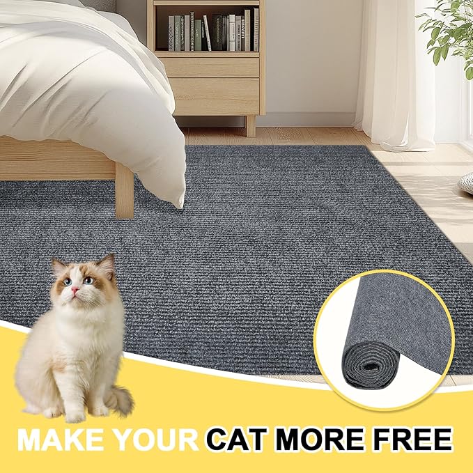 Cat Scratch Couch Furniture Protector,Trimmable Self-Adhesive Carpet, DIY Climb Cat Scratcher Mat for Covering Cat Tower and Couch Protector from Cat Claws(LightGrey,39.3x15.8In)