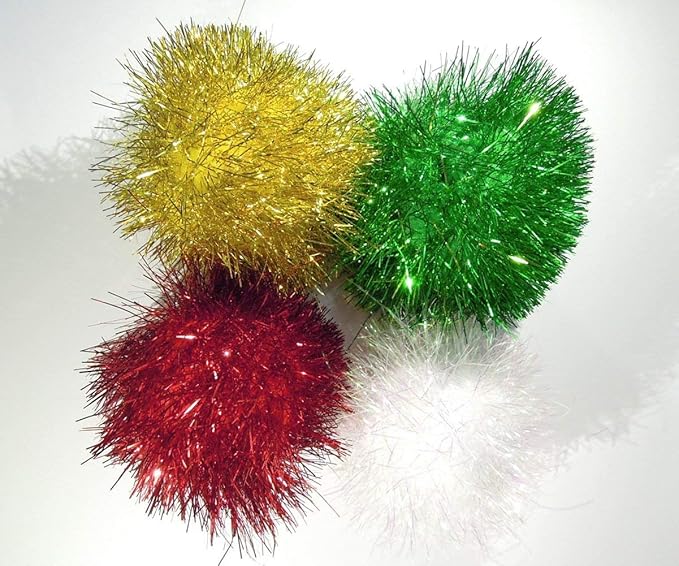 Bushy Sparkle Ball Cat Toy, Interactive Glitter Pom Pom Cat Toy Balls for Kittens, 8 Pack.