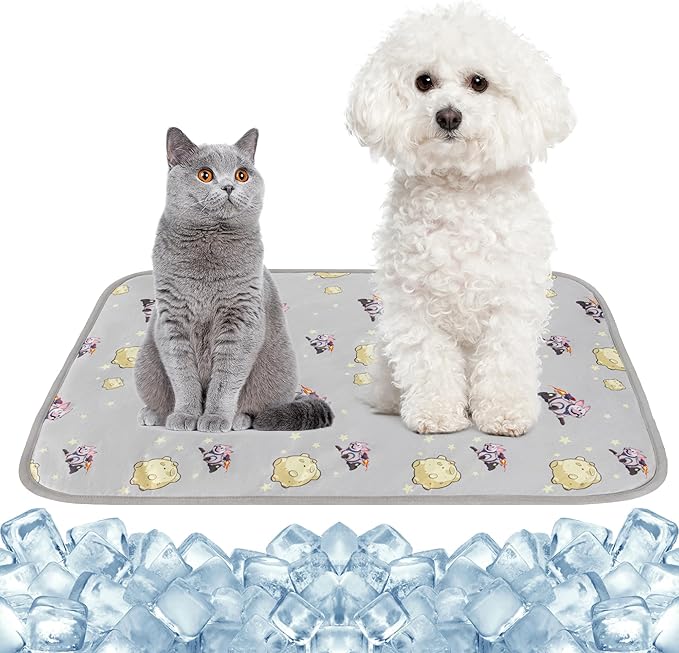 NACOCO Summer Pet Cooling Mat - Cat Dog Cushion Pad Sleeping Cool Comfortable Soft for Pets Kids and Adults (Grey French Bulldog, M)