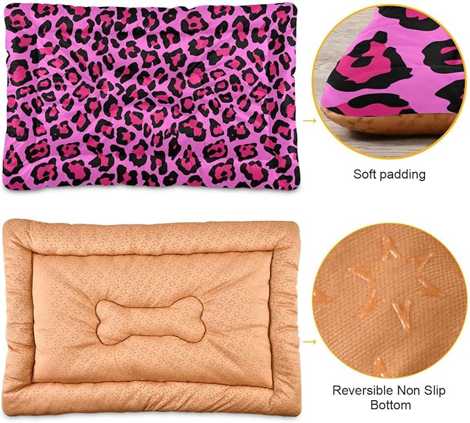 Pet Bed Pink Leopard Print Dog Bed Mat Absorbing Non Slip Pad Pet Sleeping Mat for Small, Medium, and Large Dogs Puppy Cat 36 in x 24 in