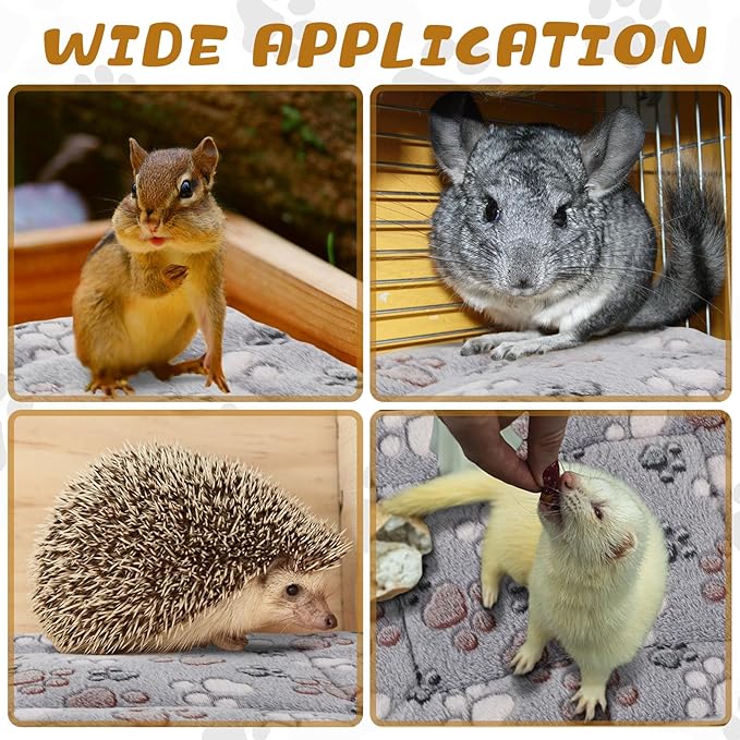 4 Pack Ultra Soft Dog Cat Bed Mat with Cute Prints Reversible Fleece Dog Crate Kennel Pad Cozy Washable Thickened Hamster Guinea Pig Pet Bed Mat for Small Animals(13 x 10 Inches,Light Gray)