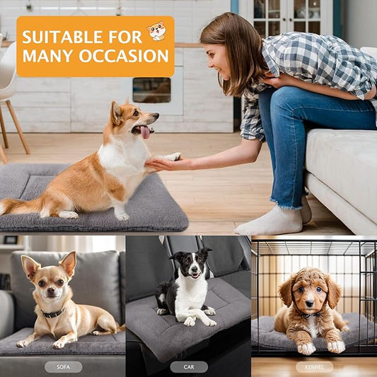 Reversible Dog Bed Mat with Plush and Corn Velvet,Soft Warm Pet Cushion, Dual Purpose Washable Sleeping Mattress Bed for Small Medium Large Dog and Cat XB004 (48"*30", Light Grey)