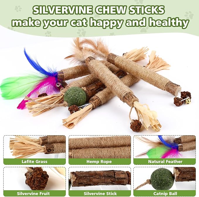 Catnip Chew Toys for Cats, 24 Pack Cat Toys with Silvervine Sticks, Natural Silvervine Stick Cage Balls & Bell Balls for Indoor Cats