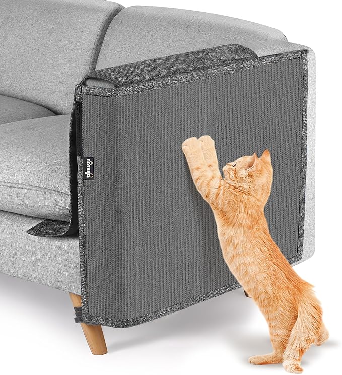 NATUYA Cat Scratch Couch Protector, Sisal Furniture Protector Cats Scratching Pad, Anti-Cat Scratch Sofa Armrest Couch Protective Shield with Pocket (Gray, Fit Left or Right)